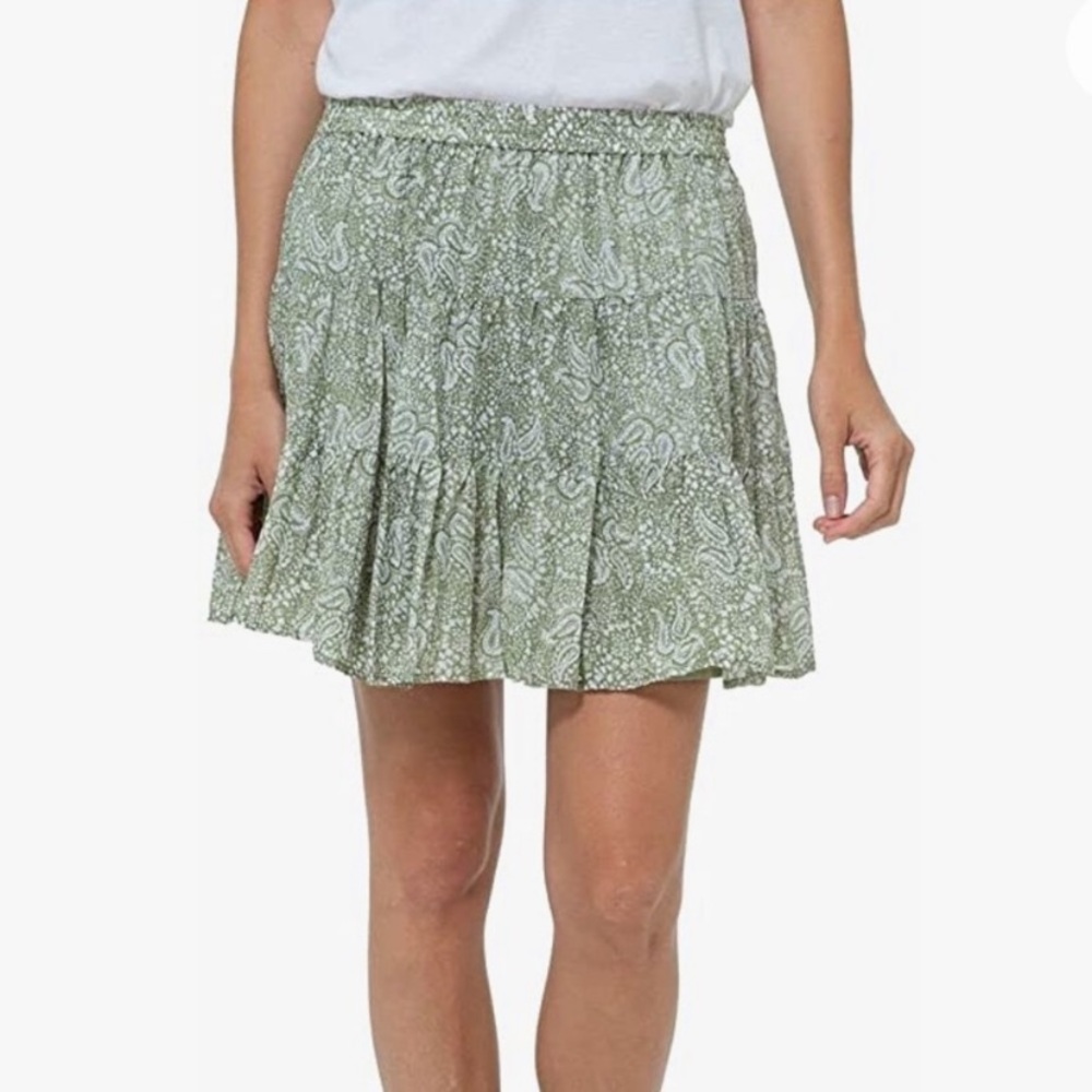 Michael Kors Green Paisley Mini Skirt Cotton A-Line Flounce Medium Petite Medium